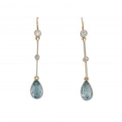 Edwardian Gold Aquamarine & Diamond Drop Earrings