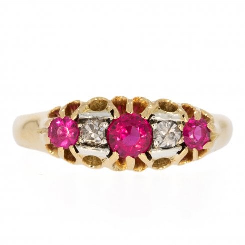 Edwardian Gold Synthetic Ruby & Diamond Five Stone Ring