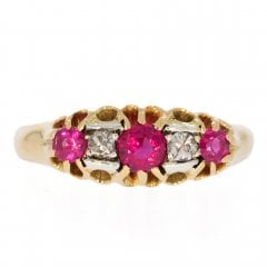 Edwardian Gold Synthetic Ruby & Diamond Five Stone Ring