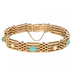 Edwardian Gold Turquoise & Pearl Gate Bracelet