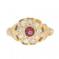 Edwardian-Style Gold Diamond & Ruby Cluster Ring