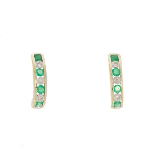 Emerald and Diamond Half Hoop Earrings