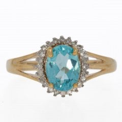 Gold Aquamarine & Diamond Cluster Ring