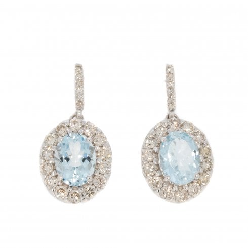 Gold Aquamarine & Diamond Drop Earrings