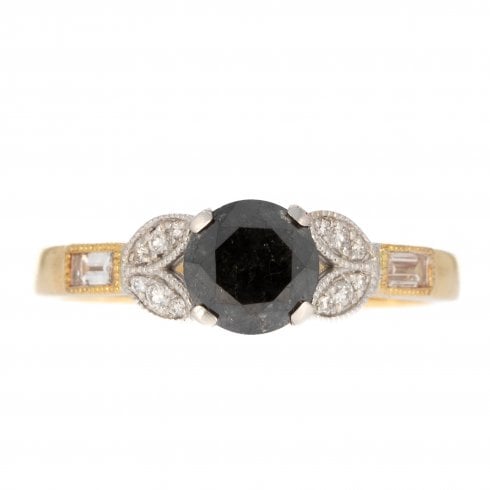 Gold Black Diamond Solitaire Ring