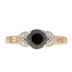 Gold Black Diamond Solitaire Ring
