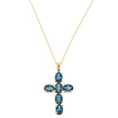 Gold Blue Topaz Cross Pendant