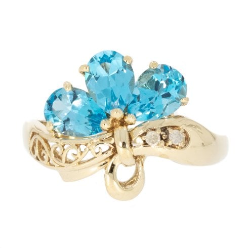 Gold Blue Topaz & Diamond Dress Ring