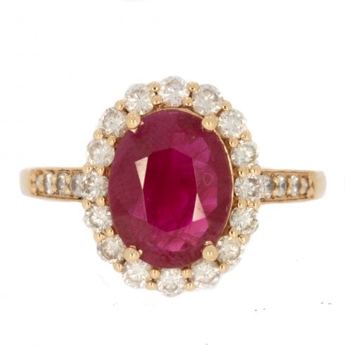 Gold Burmese Ruby & Diamond Cluster Ring