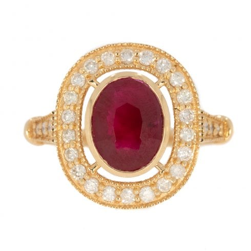 Gold Burmese Ruby & Diamond Cluster Ring