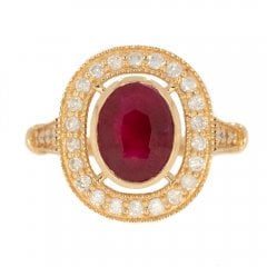 Gold Burmese Ruby & Diamond Cluster Ring