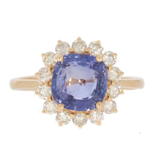 Gold Ceylon Sapphire & Diamond Cluster Ring