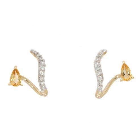 Gold Citrine & Diamond Drop Earrings