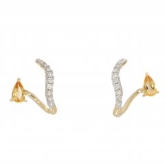 Gold Citrine & Diamond Drop Earrings