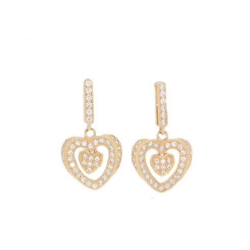 Gold Cubic Zirconia Heart Drop Earrings