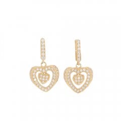 Gold Cubic Zirconia Heart Drop Earrings