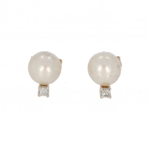 Gold Cultured Pearl & Diamond Stud Earrings