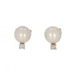 Gold Cultured Pearl & Diamond Stud Earrings