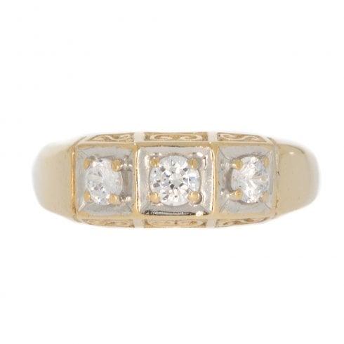 Gold CZ Three Stone Ring