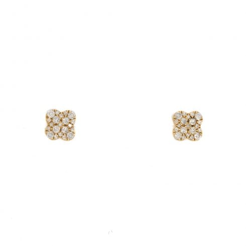 Gold Diamond Clover Cluster Stud Earrings