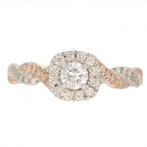 Gold Diamond Halo Cluster Ring