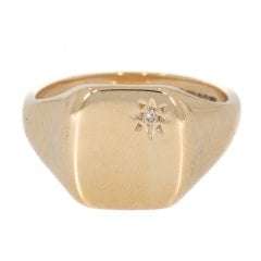 Gold Diamond Set Square Signet Ring