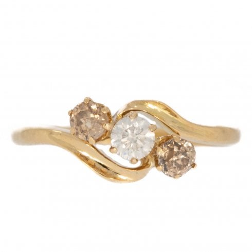 Gold Diamond Three Stone Diamond Trilogy Ring
