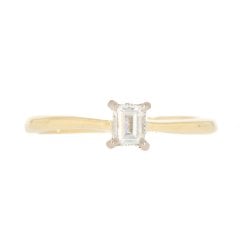 Gold Emerald Cut Diamond Solitaire