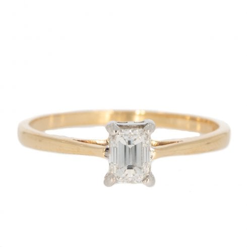 Gold Emerald Cut Diamond Solitaire Ring