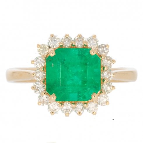Gold Emerald & Diamond Cluster Ring