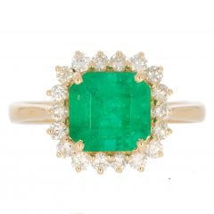 Gold Emerald & Diamond Cluster Ring