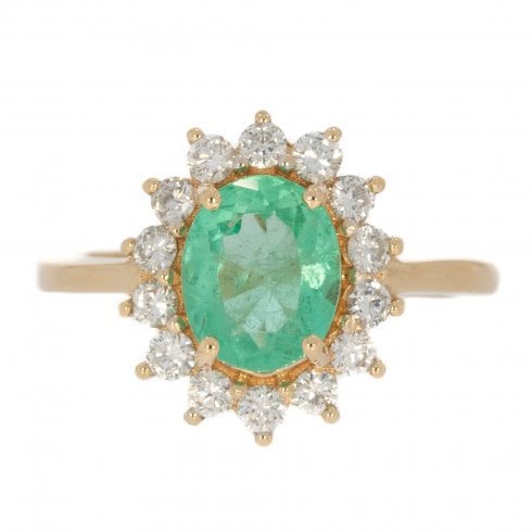 Gold Emerald & Diamond Cluster Ring