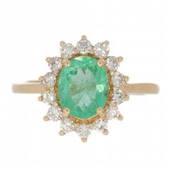 Gold Emerald & Diamond Cluster Ring