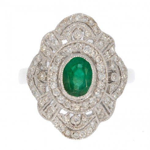 Gold Emerald & Diamond Cluster Ring