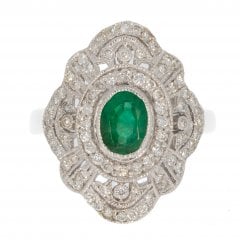 Gold Emerald & Diamond Cluster Ring