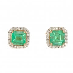 Gold Emerald & Diamond Cluster Stud Earrings