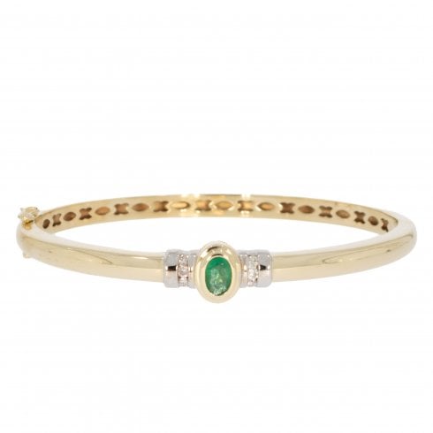 Gold Emerald & Diamond Hinged Bangle