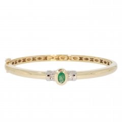 Gold Emerald & Diamond Hinged Bangle