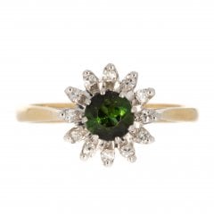 Gold Green Tourmaline & Diamond Cluster Ring