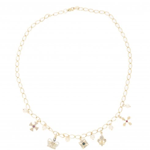 Gold Multi-Gem Charm Necklace