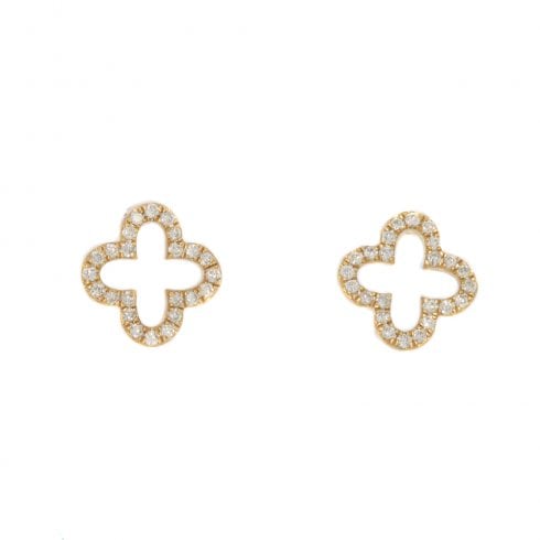 Gold Openwork Diamond Clover Stud Earrings