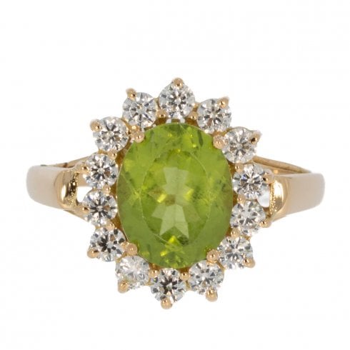 Gold Peridot & White Sapphire Cluster Ring