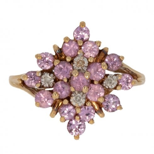 Gold Pink Sapphire & Diamond Cluster Ring