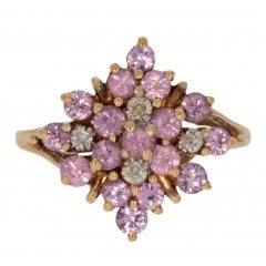 Gold Pink Sapphire & Diamond Cluster Ring
