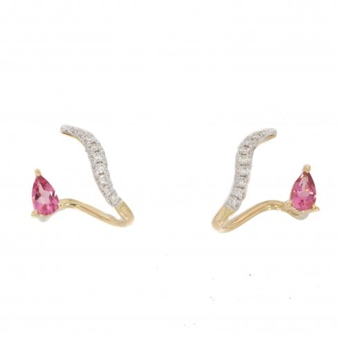 Gold Pink Tourmaline & Diamond Drop Earrings