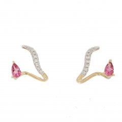 Gold Pink Tourmaline & Diamond Drop Earrings