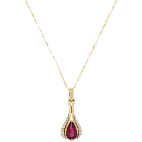Gold Pink Tourmaline & Diamond Drop Pendant