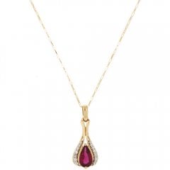 Gold Pink Tourmaline & Diamond Drop Pendant