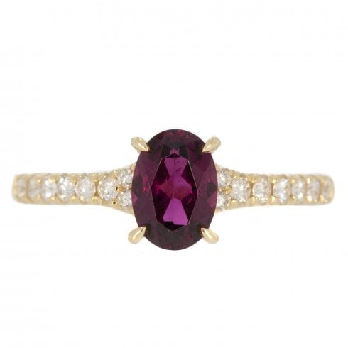 Gold Rhodolite Garnet and Diamond Ring