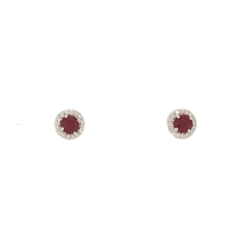 Gold Ruby and Diamond Halo Stud Earrings